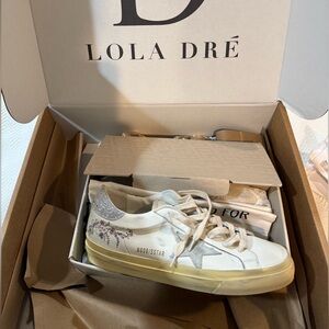 Golden Goose White and Silver Sneakers